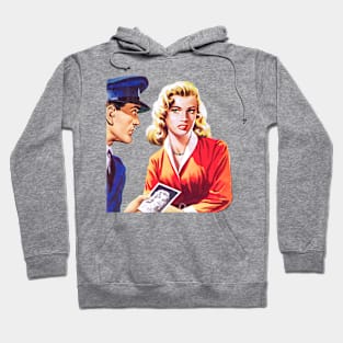 beautiful girl is questioned by police officer retro comic vintage Hoodie